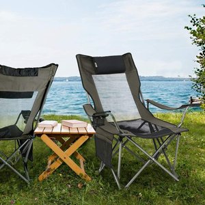 lot 37251 image: OUTDOOR LIVING SUNTIME Camping Folding Portable Mesh Chair with Removabel Footrest, Army Green