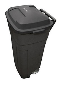 lot 37283 image: Rubbermaid Roughneck Heavy-Duty Wheeled Trash Can with Lid, 34-Gallon, Black, for Outdoor Use