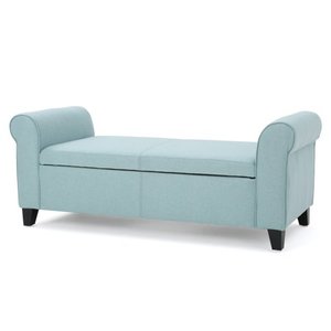 lot 37285 image: Christopher Knight Home Hayes Armed Fabric Storage Bench, Light Blue, 19.75 inches deep x 50.00 inches wide x 19.50 inches high