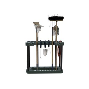 lot 37309 image: Garden Tool Storage Rack- Portable Rolling Tool and Supply Holder Organizer with Wheels by Stalwart