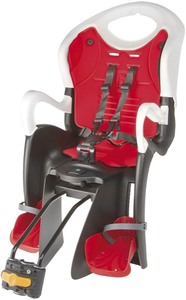 lot 37182 image: Bellelli Bicycle Baby Carrier in Stem, Seatpost or Rack Mounted Adjustable Reclining Baby Carrier, RedWhite