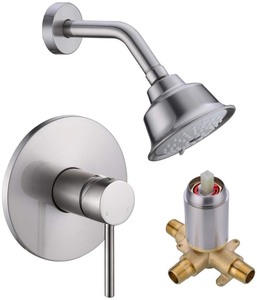 lot 37227 image: Shower Faucet Set with Pressure Balance Rough-in Valve, Brushed Nickel Shower Trim Kit with 3-Function Shower Head
