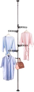 lot 37260 image: Adjustable Laundry Pole Clothes Drying Rack Coat Hanger DIY Floor to Ceiling Tension Rod Storage Organizer for Indoor, Balcony - Grey