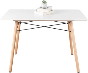 lot 37261 image: Kitchen & Dining Table, Rectangle Modern Dining Table, Leisure Coffee Table, Mid-Century Pedestal Table with MDF Top and Wood Legs for HomeOfficeConferenceApartment 43X28-White