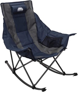 lot 37275 image: Coastrail Outdoor Camping Rocking Oversized Padded Portable Folding Rocker Chair for Outdoor, Porch, Backyard Patio, Lawn, Garden, 300lbs Weight Capacity, Carry Bag Included, Navy & Gray
