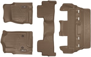 lot 37282 image: Custom Fit Floor Mats 3 Row Liner Set Tan for 2015-2020 Chevrolet TahoeGMC Yukon - Retails for $230