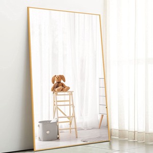 lot 37307 image: Full Length Mirror 51x32 Large Bedroom Mirror Aluminum Alloy Frame Floor Mirror Wall-Mounted Mirror for Living Room, Bedroom, Hanging or Leaning Against Wall, Golden