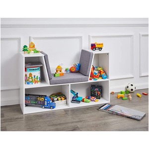 lot 37243 image: Kids Bookcase with Reading Nook and Storage Shelves - White