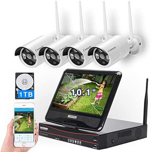 lot 5556 image: 8CH,Expandable All in one with 10.1 Monitor Wireless Security Camera System, Cromorc Home Business CCTV Surveillance 8CH 1080P NVR, 4pcs 2MP 1080P Outdoor Indoor Night Vision Camera, 1TB Hard Drive