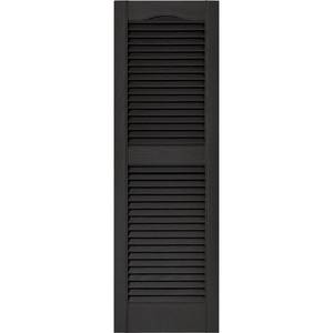 lot 5566 image: 14.5 in. W x 48 in. H Builders Edge, Standard Cathedral Top Center Mullion, Open Louver Shutters, Includes Matching Installation Spikes, 002 - Black