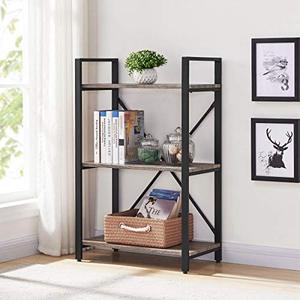 lot 5583 image: BON AUGURE Small Bookshelf and Bookcase, 3 Tier Industrial Shelves for Bedroom, Rustic Etagere Bookcases (Dark Gray Oak)