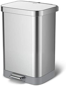lot 5589 image: Glad Stainless Steel Step Trash Can with Clorox Odor Protection  Large Metal Kitchen Garbage Bin with Soft Close Lid, Foot Pedal and Waste Bag Roll Holder, 13 Gallon, All Stainless