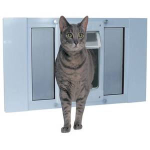 lot 5591 image: Ideal Pet Products Aluminum Sash ChubbyKat Flap Pet Door Medium White 1.25 x 33 x 15.06