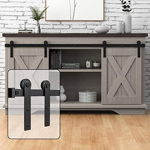 lot 6322 image: WINSOON Mini Barn Sliding Door Mini Hardware Set, for Double Door Small Cabinets, TV Mounts (Hardware Only)