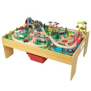 lot 6328 image: KidKraft Adventure Town Railway Train Set & Table with EZ Kraft Assembly��