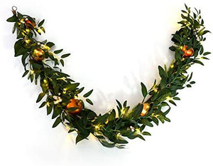 lot 6334 image: Martha Stewart Gold Gilded Fruit Pre-lit Artificial Garland Battery Operated Christmas Garland, 6 Foot, Pine