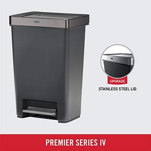 lot 6336 image: Rubbermaid Premier Series IV Step-On Trash Can for Home and Kitchen, with Stainless Steel Lid, 12.4 Gallon, Charcoal