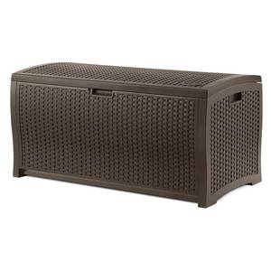 lot 6337 image: Suncast - Backyard Patio Garden Garage Home Wicker Resin Pool Box - Mocha
