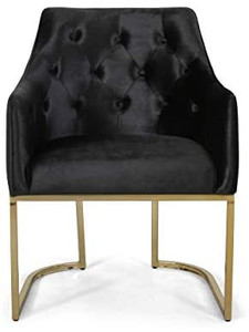 lot 6358 image: Christopher Knight Home Modern Fern Tufted Glam Accent Chair with Velvet Cushions and U Shaped Base, Black and Gold Finish