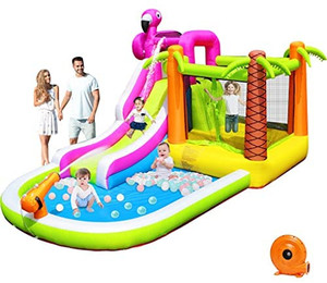 lot 6366 image: Step4Fun Inflatable Bounce House, Outdoor Party Water Slide, Backyard, Including Blower, Climbing Wall, Splash Pool