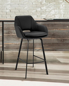 lot 6369 image: Armen Living Aura Black Faux Leather Metal Swivel 30 Inch Bar Stool