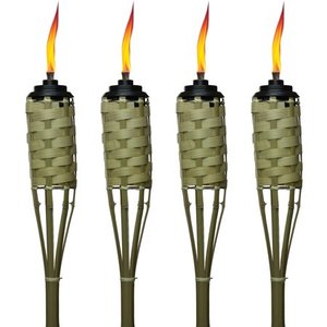 lot 6396 image: TIKI Brand Weather Resistant 4-Pack 57 inch Tiki Torch Bamboo Brown