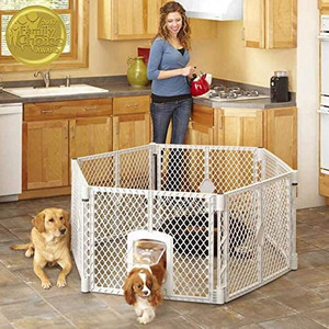 lot 6399 image: North States Mypet Petyard Passage 6 panel pet enclosure with lockable pet door. Freestanding 18.5 sq. ft. (26 tall)