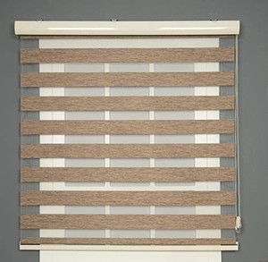 lot 6415 image: ShadesU Double Layer Zebra Shades, Roller, Translucent to Filter Light, with Day  Night Privacy and Light Control (Maximum Height 72 ) (Brown)