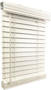 lot 7396 image: 2 Cordless Faux Wood Blind - WhiteBlanco