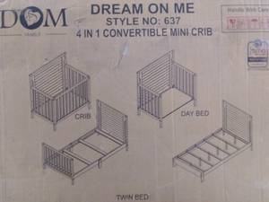 lot 7415 image: Dream On Me Bellport 4 in 1 Convertible Mini Portable Crib I Mini Baby Crib I Includes 1.5 Mattress In Light Seafoam Green