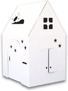 lot 7425 image: Easy Playhouse - Kids Art and Craft for Indoor and Outdoor Fun, Color, Draw, Doodle on this Blank Canvas �� Decorate and Personalize a Cardboard Fort, 34 X 27 X 48 - Made in USA, Age 3