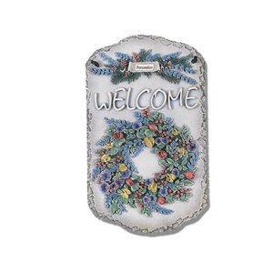lot 7444 image: Welcome Sign, Wreath Porch Decor, Resin Slate Plaque, Ready To Hang Decor