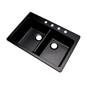 lot 7445 image: Dekor sinks 89499Q Westwood Composite Granite Double Bowl Kitchen Sink with 4 Holes 33 Inch - Black