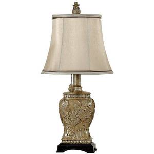 lot 7454 image: StyleCraft Champagne Ware Mini Accent Table Lamp - Beige Fabric Shade