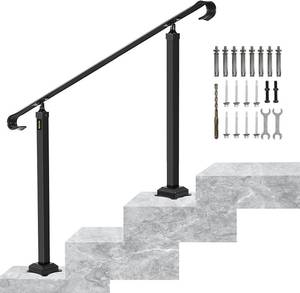 lot 7471 image: VEVOR Handrails for Outdoor Steps, Fit 1-3 Steps Wrought Iron Handrail, Outdoor Stair Railing, Adjustable Front Porch Hand Rail, Black Transitional Hand railings for Concrete Steps or Wooden Stairs