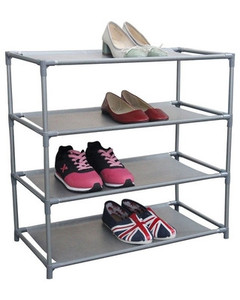 lot 7500 image: 12 Pair Multi-Purpose Stackable Free-Standing Shoe Rack, Grey - 4-Tier