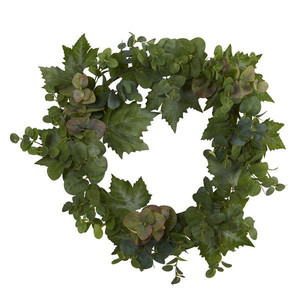 lot 7508 image: 24 Grape Leaf and Eucalyptus Artificial Wreath
