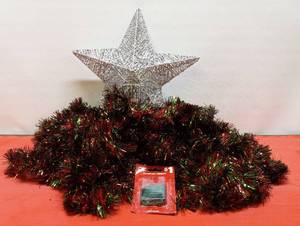 lot 51 image: Lighted, Star, Christmas Tree Topper, (Approx.15), Stands of Tree Garland & Ornament Hooks