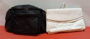 lot 54 image: Black Leather Fanny Pack & White Hand Bag