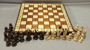 lot 159 image: Beautiful Wooden Chess Game, Appears to be Handmade, (also does have an imperfection, shown in picture)