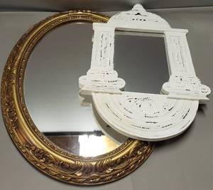 lot 163 image: 2 Beautiful Hanging Mirrors, (Gold-24X 18 & White-20-12X 11-14)