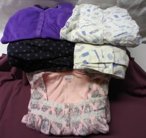 lot 300 image: Womens 2X Flannel Pajamas, Silky Velour Like Pajamas and 3X Silky Velour Nightgown
