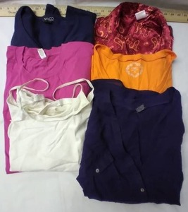 lot 308 image: Womens XL Tshirts, Sheer Blue Blouse, White Camisole and Silky Pajama Shirt