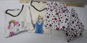 lot 320 image: Womens 3X Flannel Pajamas with playing cards logo, and 2 One Size Fits All Night Shirts