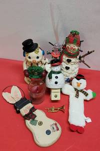 lot 26 image: Holiday Decor, Including Motion Sensored Snowman Night Light