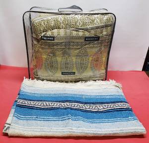 lot 48 image: Comforter WThrow Pillow, (Size Unknown) & Throw Blanket