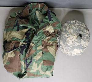 lot 96 image: Military Field Jacket ,Med & Heavy Genuine Military Helmet (Large NSN8470-01-506-5375)
