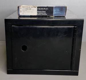 lot 98 image: 13X 9-14 Metal Gun Safe, (Does need lock replaced) & Federal Ammunition, 19-243 Centerfire Rifle Cartridges