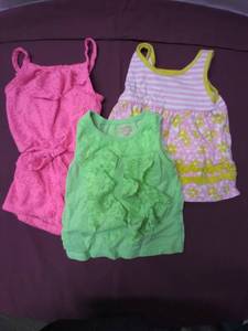 lot 331 image: Girls 3T Pink Romper, Neon Green Top and Pink and Yellow Top