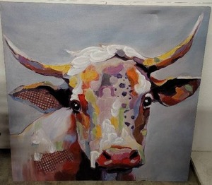 lot 3 image: 50x50 Inch Bull Picture on Canvas (Small Crease in Upper Right Corner) Picture Shown